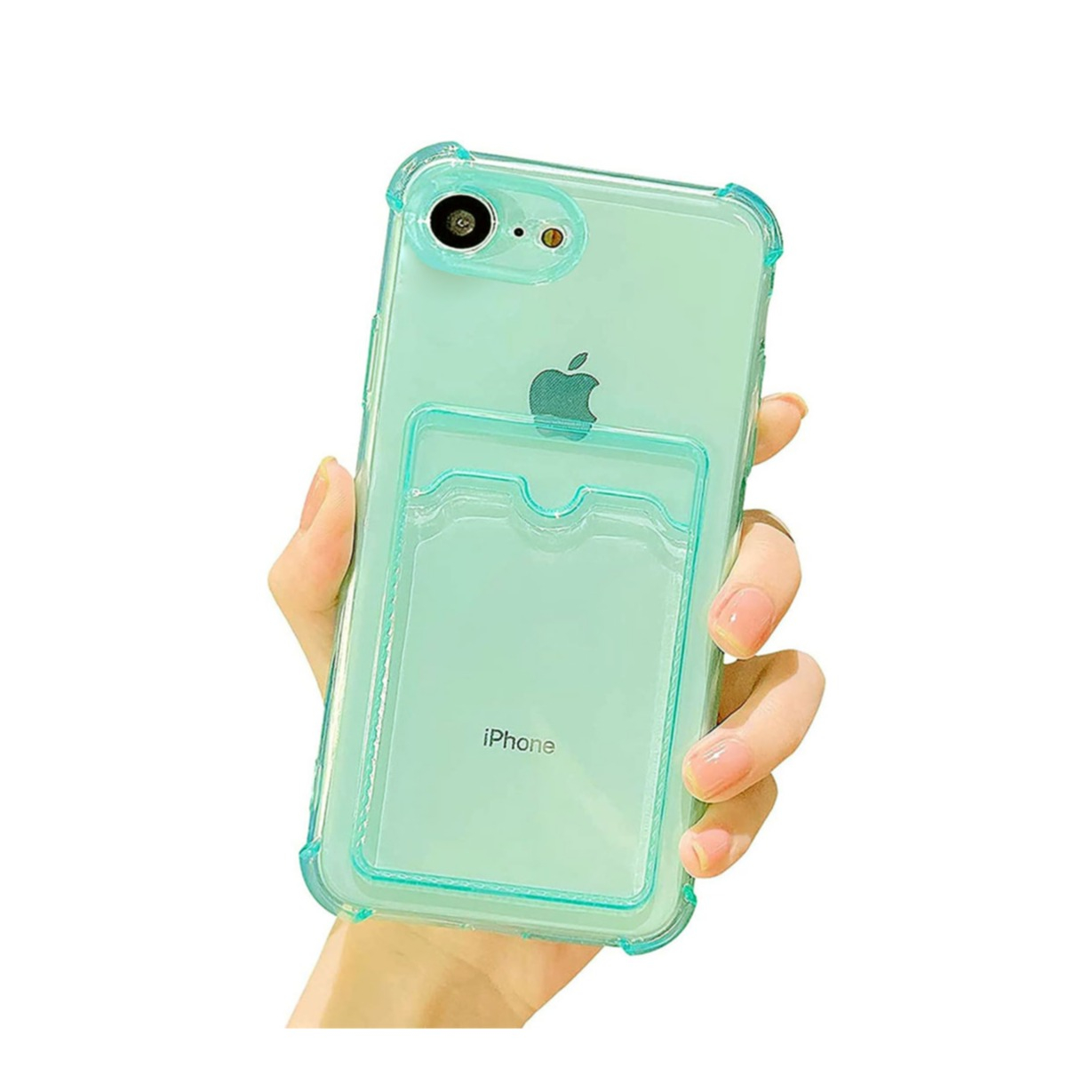 iPhone SE (2022/2020) / 8 / 7 Gummi Case Hülle mit Kartenfach   Air Cushion Fallschutz - Grün / Transparent