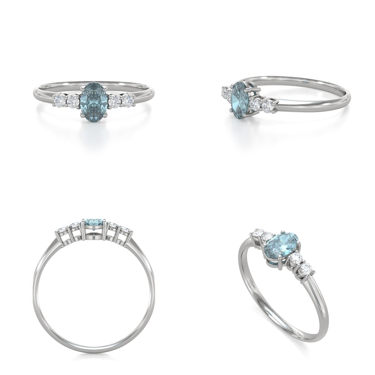Bague ADEN Or 585 Blanc Aigue-Marine et diamants 1.6grs