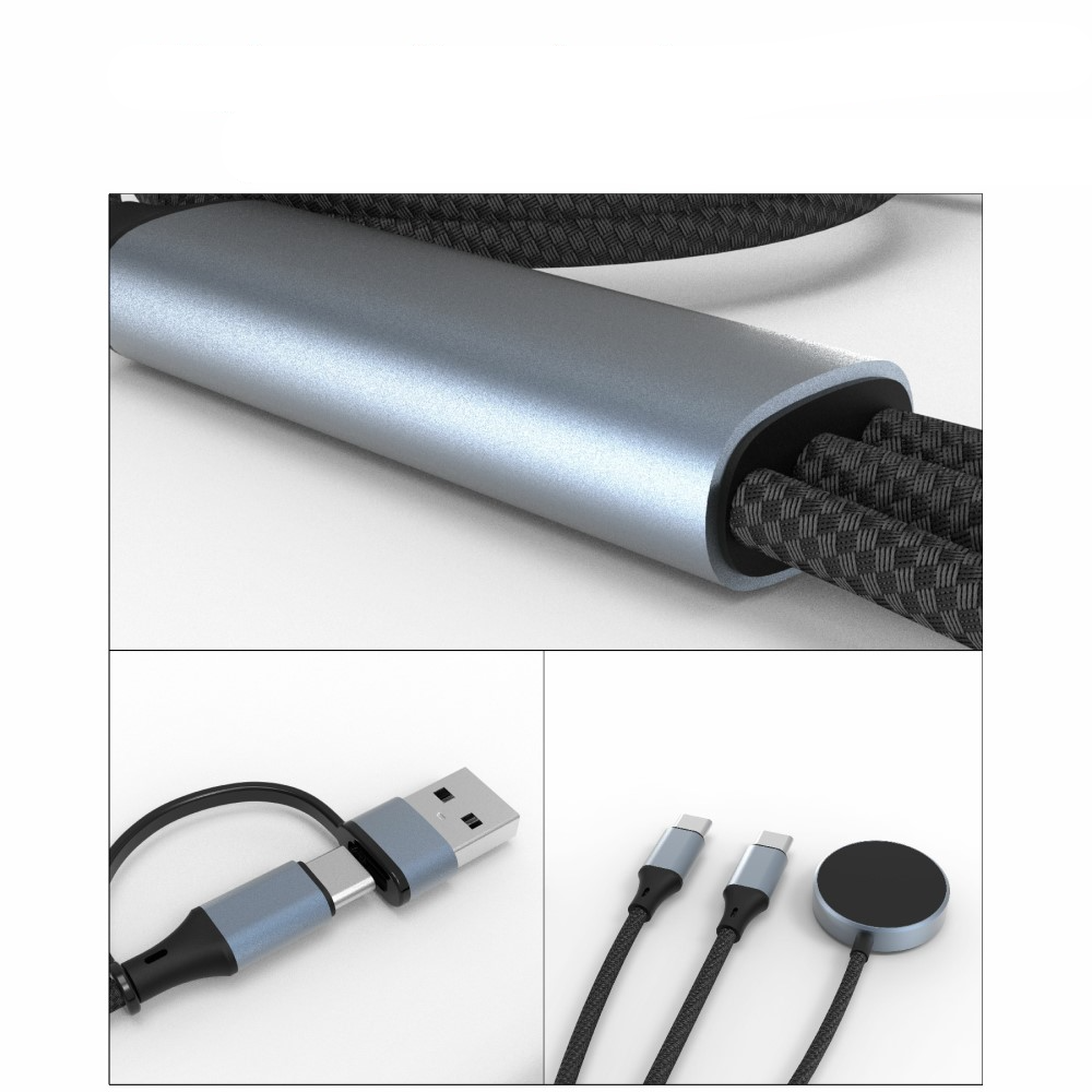 (1m) 100W 3in1 USB C / USB A auf 2 x USB C / Apple Watch Magnetisches Ladekabel Nylon Datenkabel - Blau