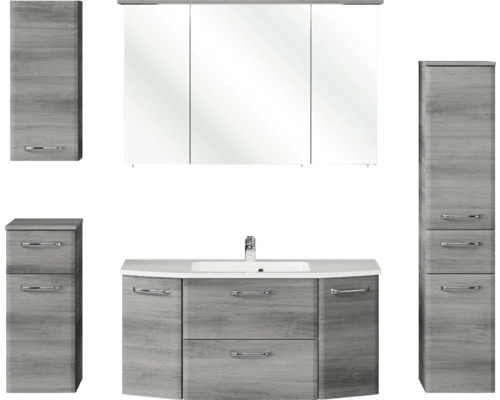 Pelipal Quickset 328 badkamermeubelset (B x H x D 175 x 200 x 39 cm), grafiet getextureerde fronten, met mineraal gegoten wastafel, hoge kast, onderkast en bovenkast (328.120006)
