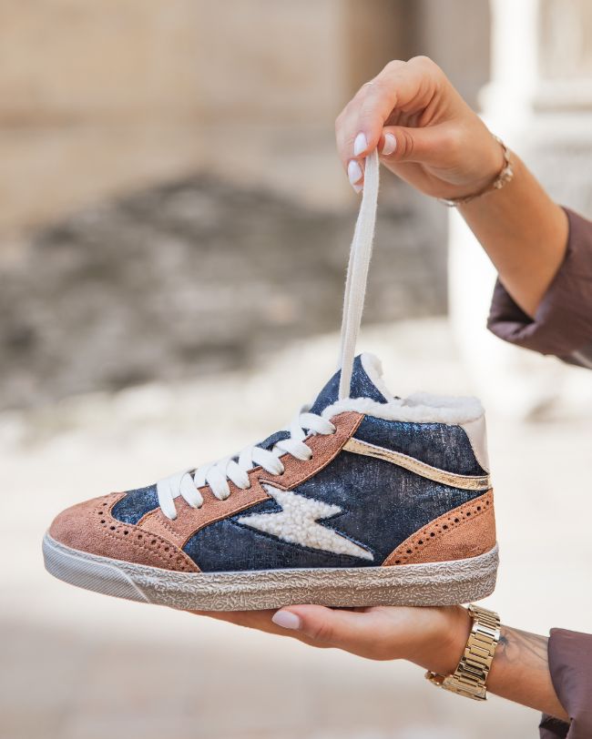Basket femme montante bleue à paillettes - Cléo