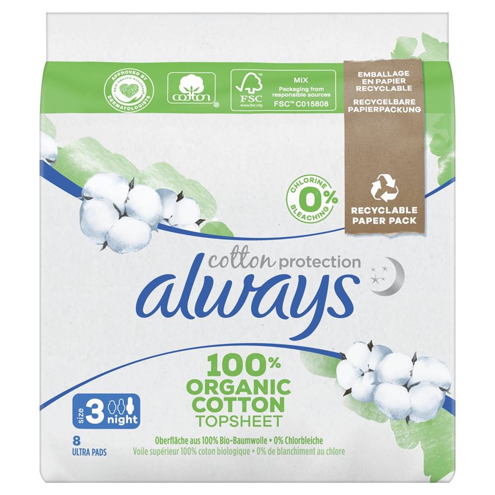 Always Ultra Binde Cotton Protection Night mit Flügeln Magic Paper 8 Stk