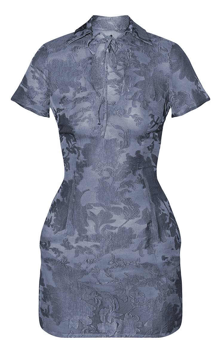 Vintage Robe Mini En Mousseline À Imprimé Floral Bleu Avec Nœud Devant