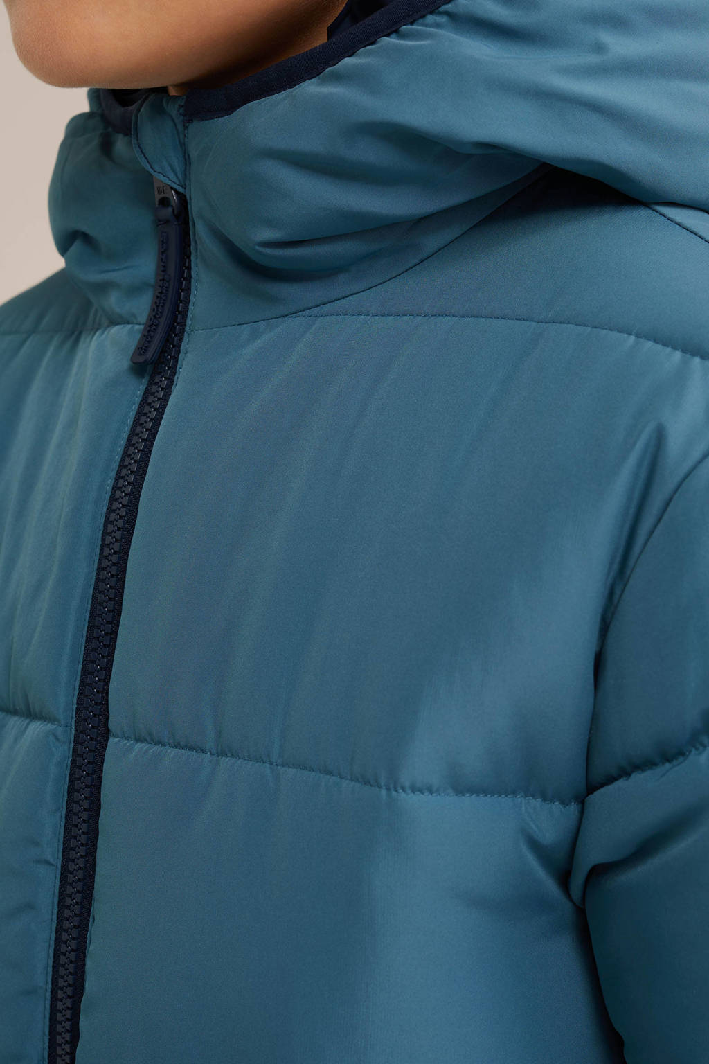WE Fashion reversible gewatteerde winterjas blauw/donkerblauw/lichtblauw