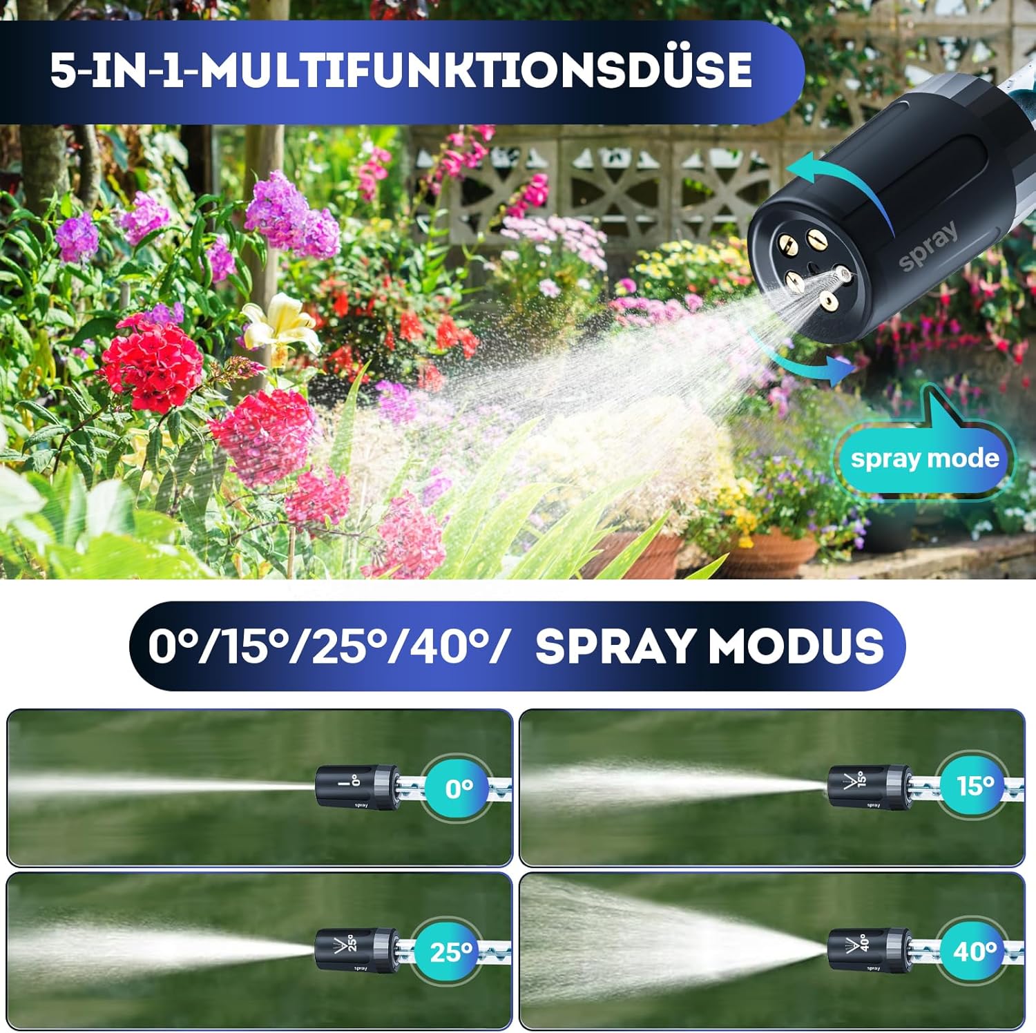 Akku Hochdruckreiniger für Makita 18V Akku, 3-Stufiger Max 220 Bar | 5-IN-1Spirale Druck Erhöhen Düse Mobile Hochdruckreiniger Akku | 5m Schlauch (Schwarz Mit 2 Batterie)