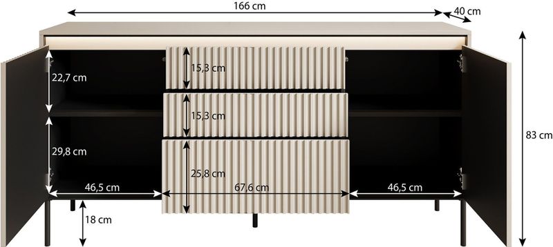 Meubella - Dressoir Timoteo - Eiken - 3 Lades - 2 Deuren