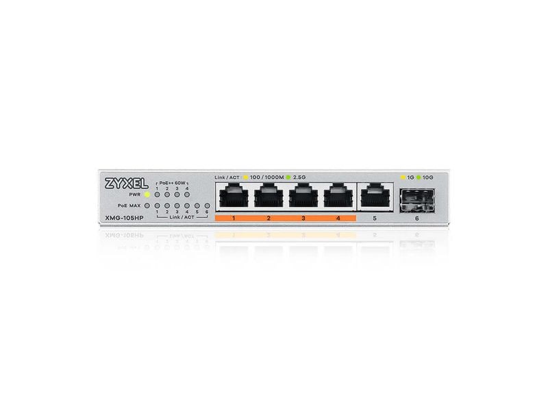 Zyxel PoE   Switch XMG-105HP 6 Port Hochleistungs-2.5G Unmanaged Switch mit 10G Uplink – Effizienz für professionelle Netzwerkanforderungen
