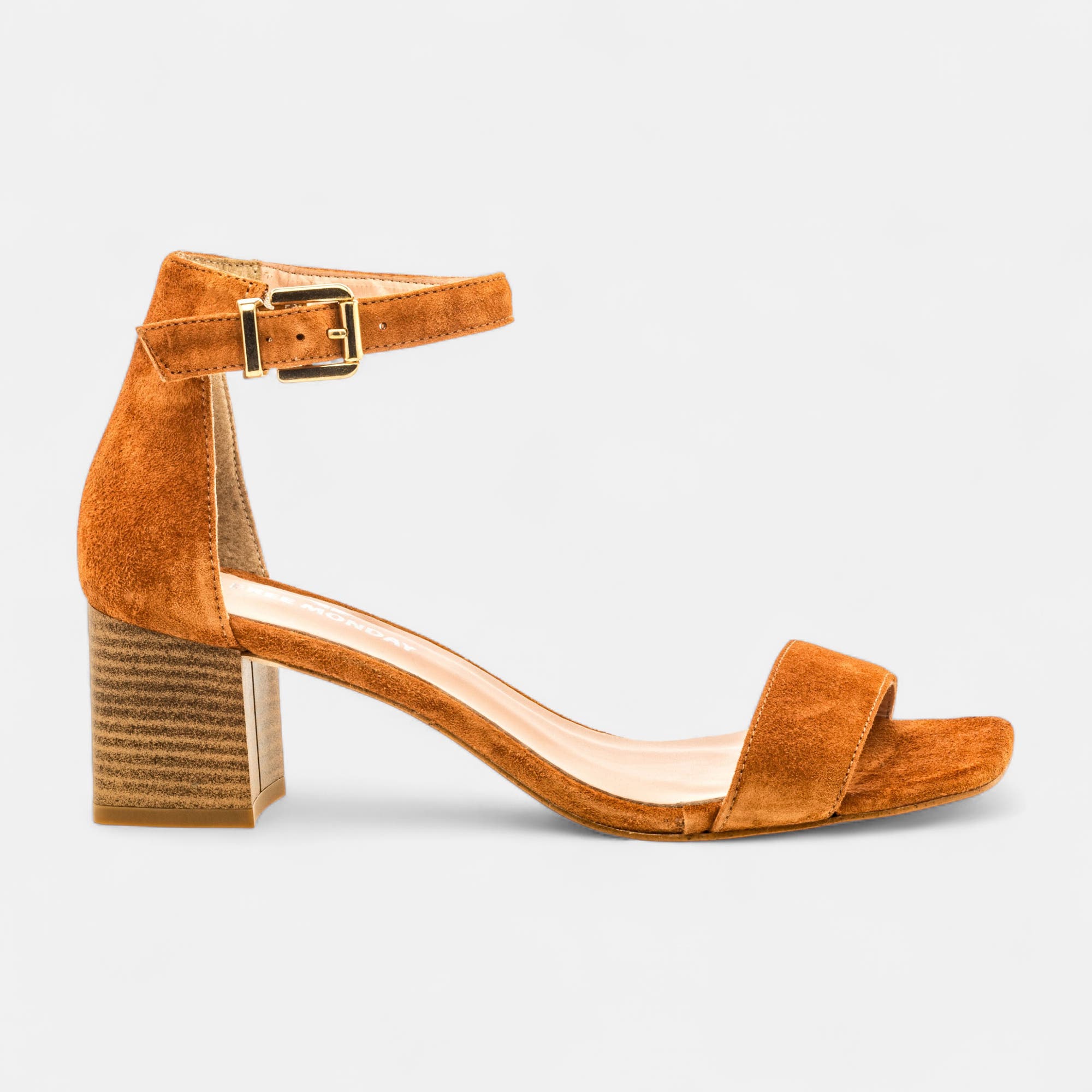 Nu-pieds à talon Femme en cuir cognac