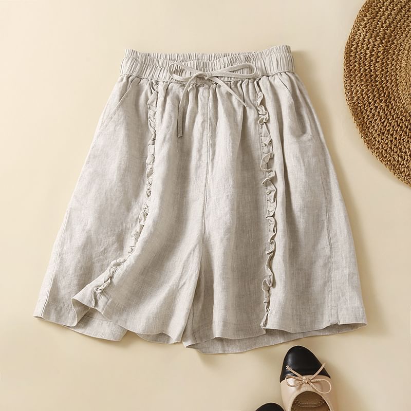 YARU - Hoge taille effen geplooide shorts