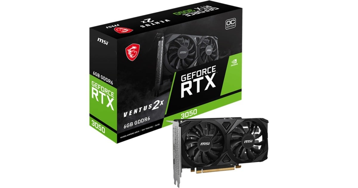 MSIGeForce RTX 3050 Ventus 2X E 6G OC grafische kaart  (2x HDMI, 1x DisplayPort, DLSS)