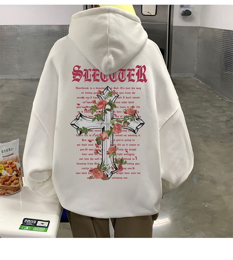 EOW - Fleecegevoerde hoodie met bloemenprint en kruisprint