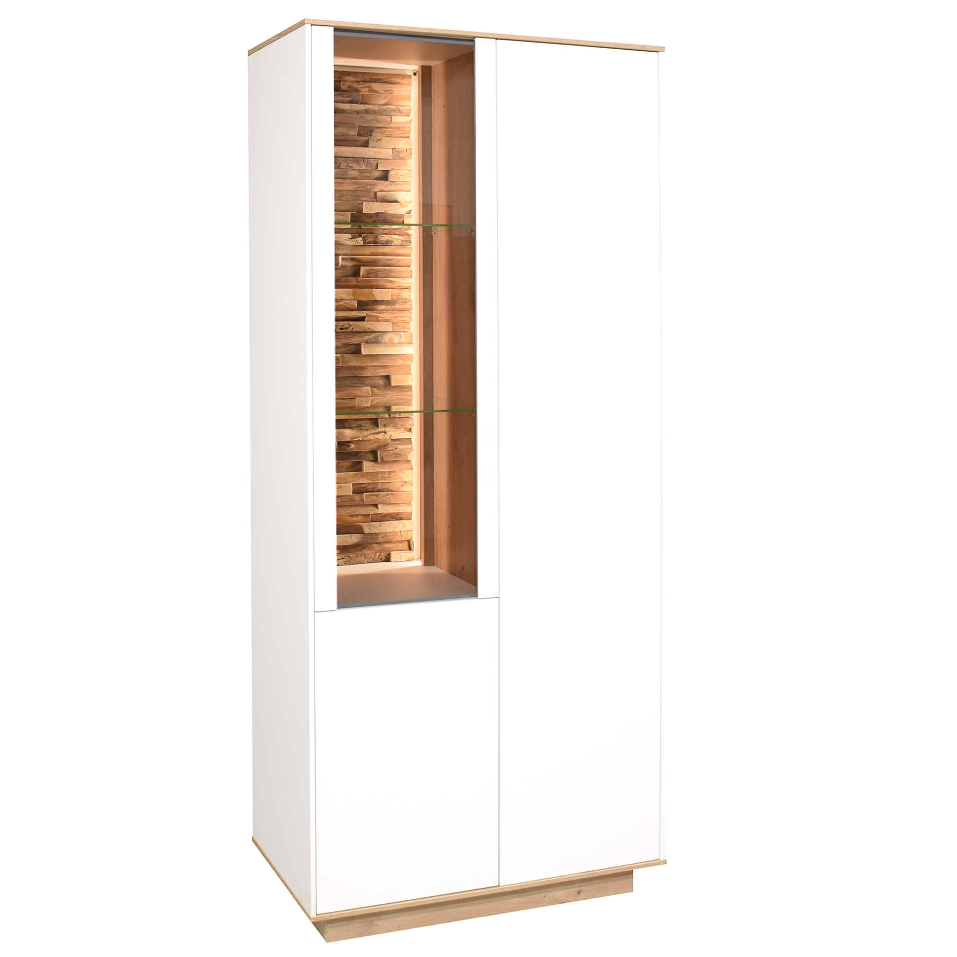 Vitrinenschrank - weiß matt - Asteiche - 86 cm breit