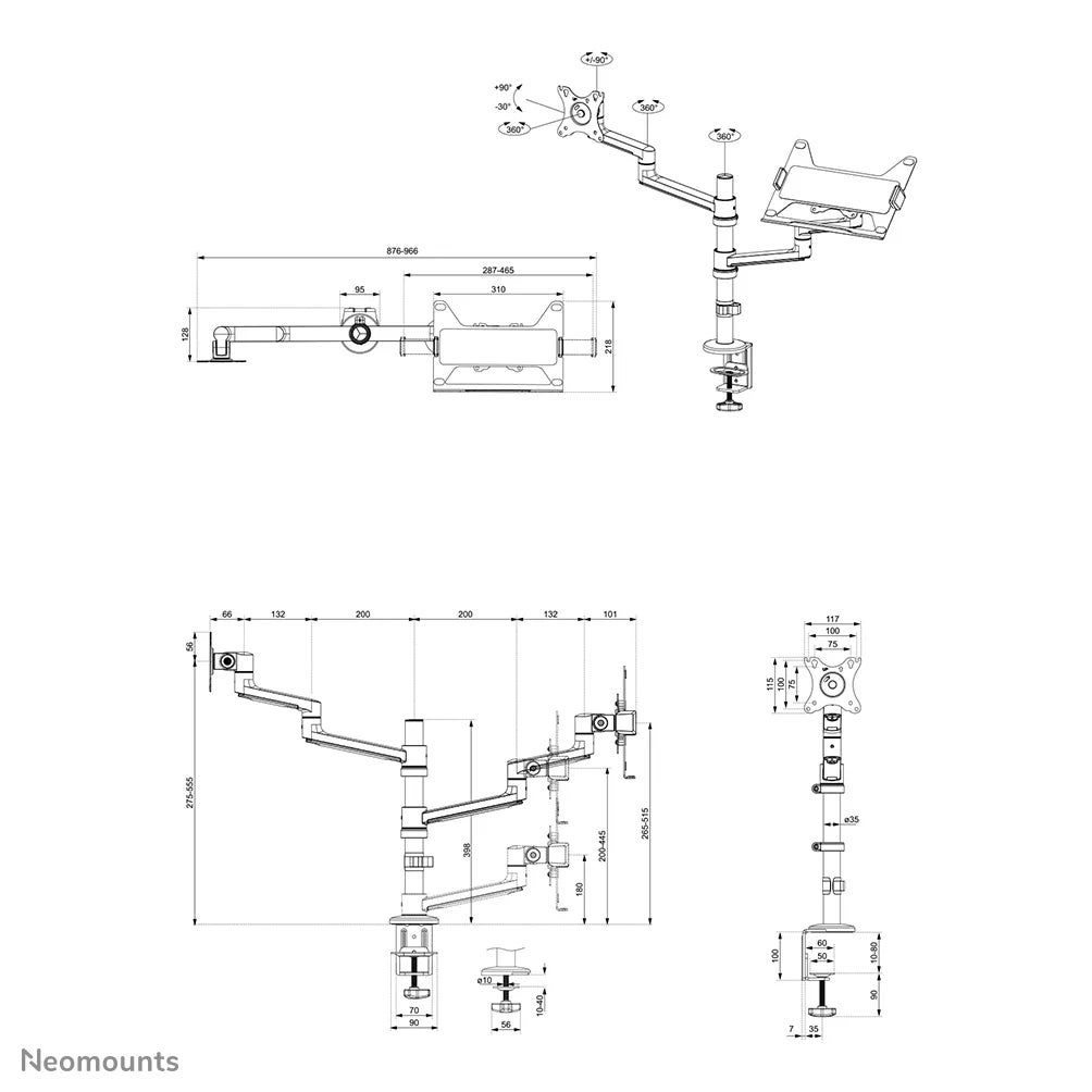Neomounts DS20-425BL2 bureausteun voor flatscreen en laptop