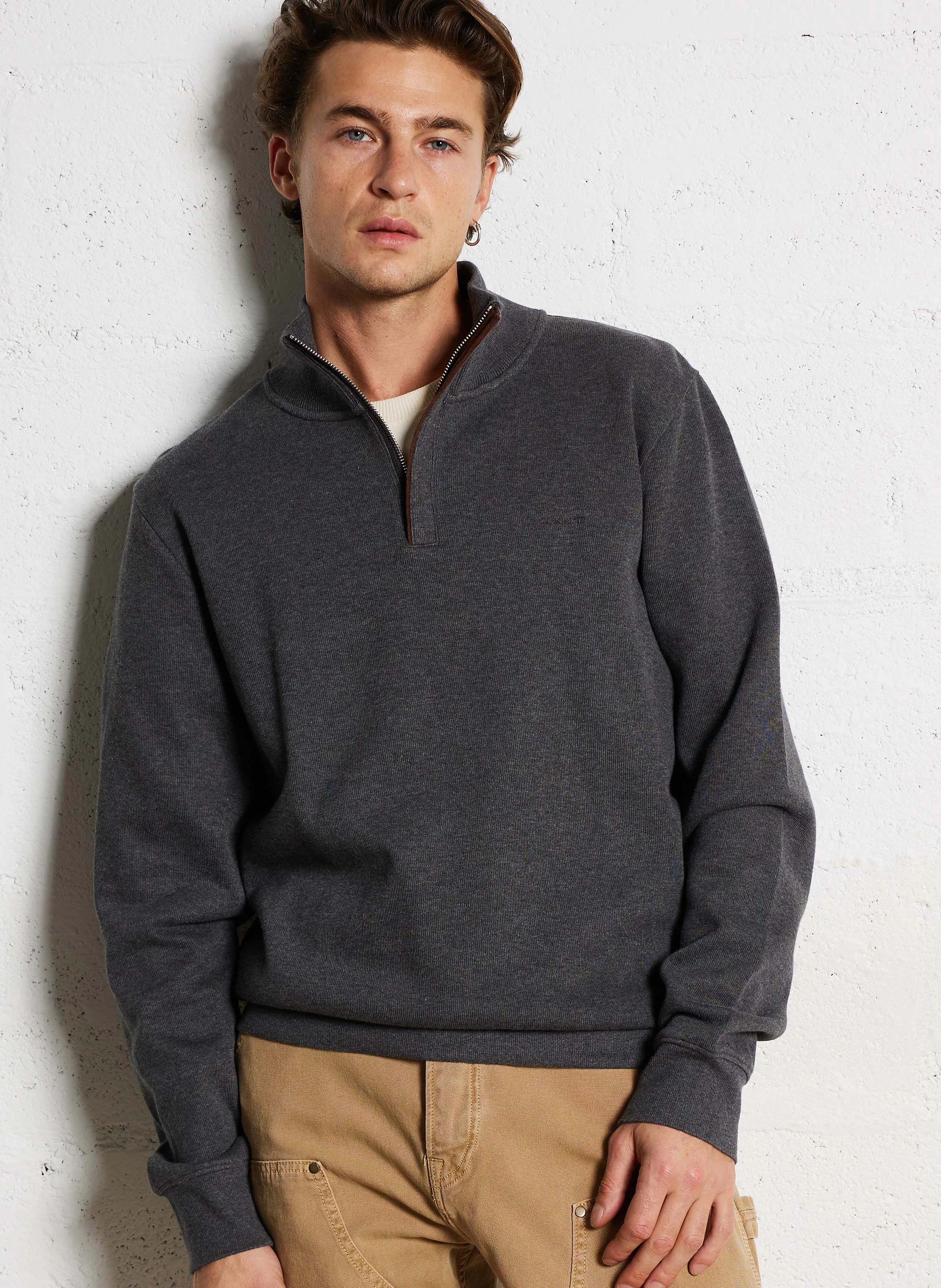 Pull col montant en coton | Gris