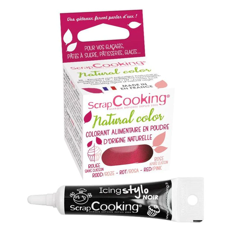 Colorant alimentaire naturel Rouge-rose + Stylo de glaçage noir Scrapc