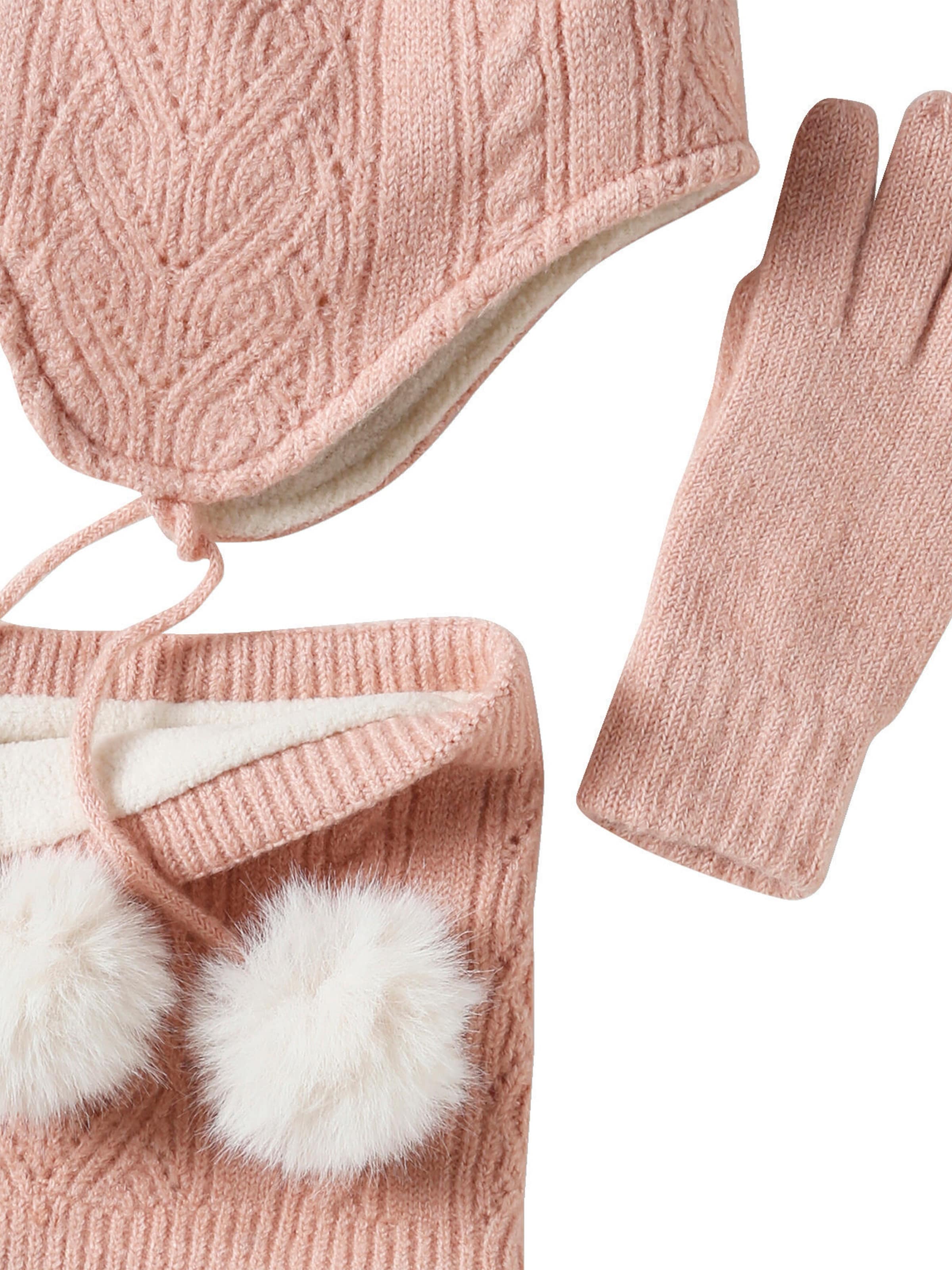Vertbaudet Mädchen-Set aus Strick: Mütze, Rundschal & Handschuhe pudrig rosa