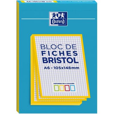 Oxford - Pack de 30 Fiches Bristol - A6 - petits carreaux - non perforées - disponible en 4 couleurs