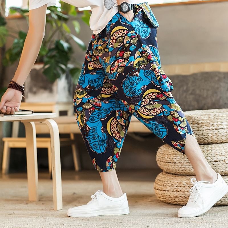 Blueforce - Cropped baggy broek met trekkoord en patroonprint