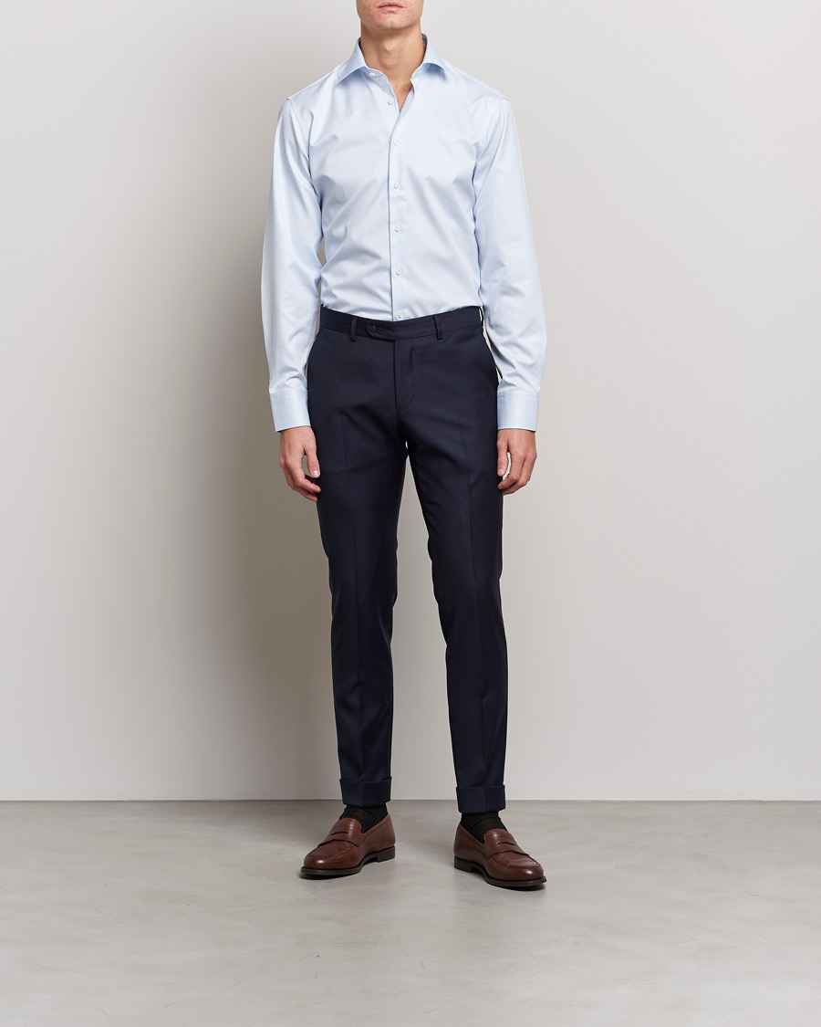 Stenströms Fitted Body Thin Stripe Shirt White/Blue