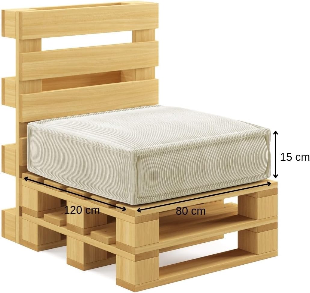 chilly pilley® Elegante Palettenkissen aus Cord – Hochwertiges Sitz- & Rückenkissen Set mit modernem Design, Sitzpolster mit Schaumstoffkern & Rückenkissen (2er Set, Creme)