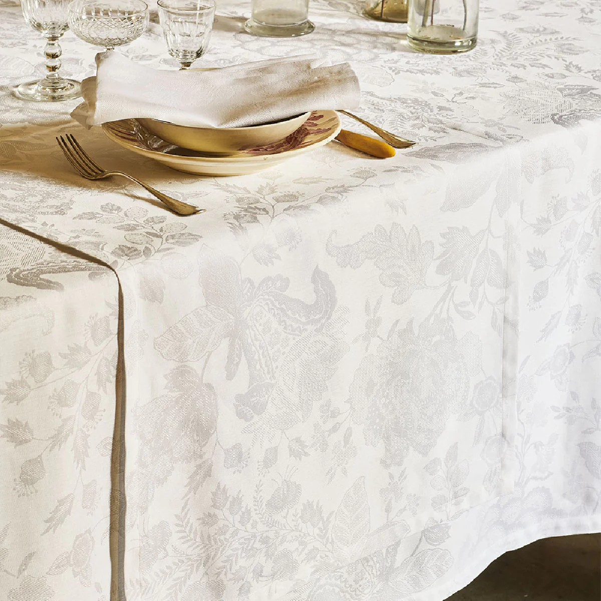Chemin de table antitache déperlant métis lin & coton blanc 174X54 Gar
