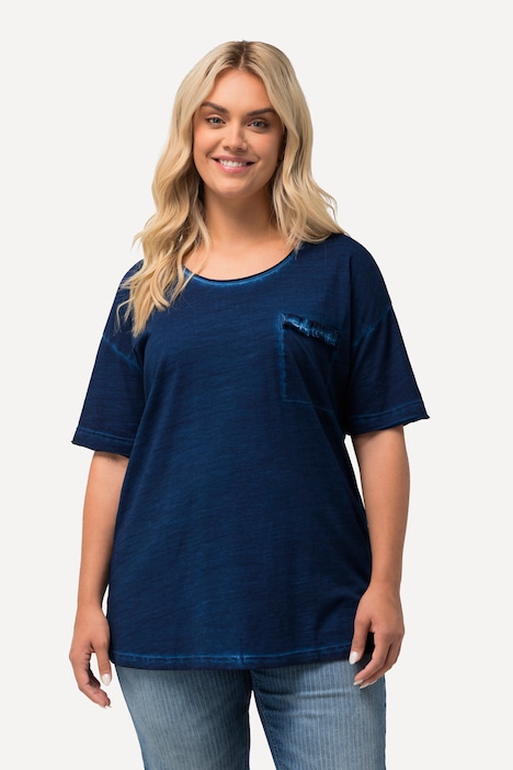 T-Shirt, Rüschen-Brusttasche, Rundhals, Halbarm