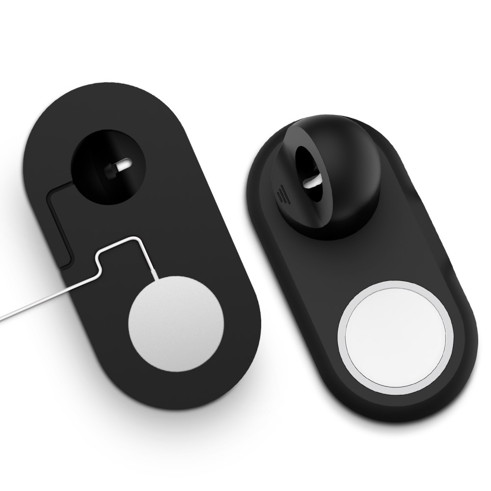 2in1 Silikon MagSafe Ladeständer Charger Base Kabel Halterung für Apple iPhone / Apple Watch - Schwarz