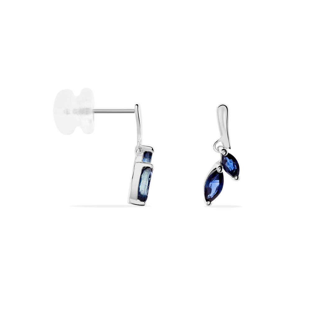 Boucles D'oreilles Pendantes Navette Or Blanc Saphir