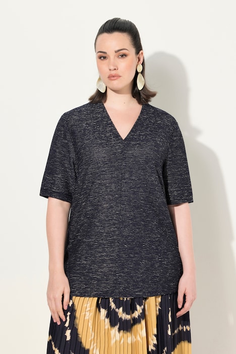 Sweatshirt, Struktur, V-Ausschnitt, Halbarm