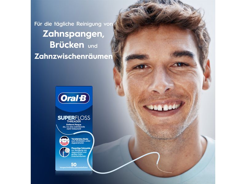 Oral-B Zahnseide Superfloss Threader 50 Fäden Zahnseide mit verstärktem Ende für eine einfache Handhabung