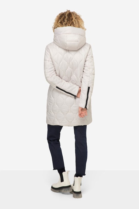 Long-Steppjacke, Kapuze, Zipper, Langarm, fällt kleiner aus