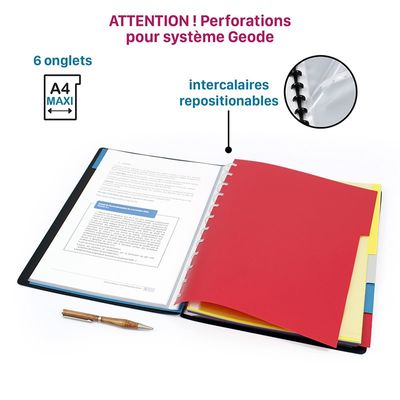 Viquel Geode - Intercalaire repositionnable 6 positions - A4 Maxi - polypropylène coloré