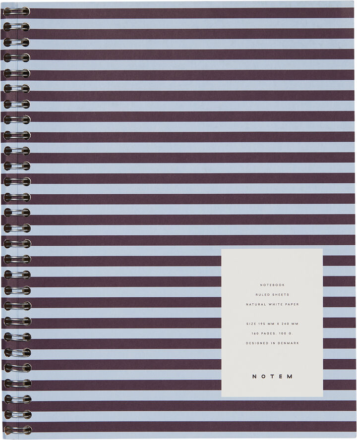 Notem NELA Notebook med spiralryg - Stor, Bordeaux og blå