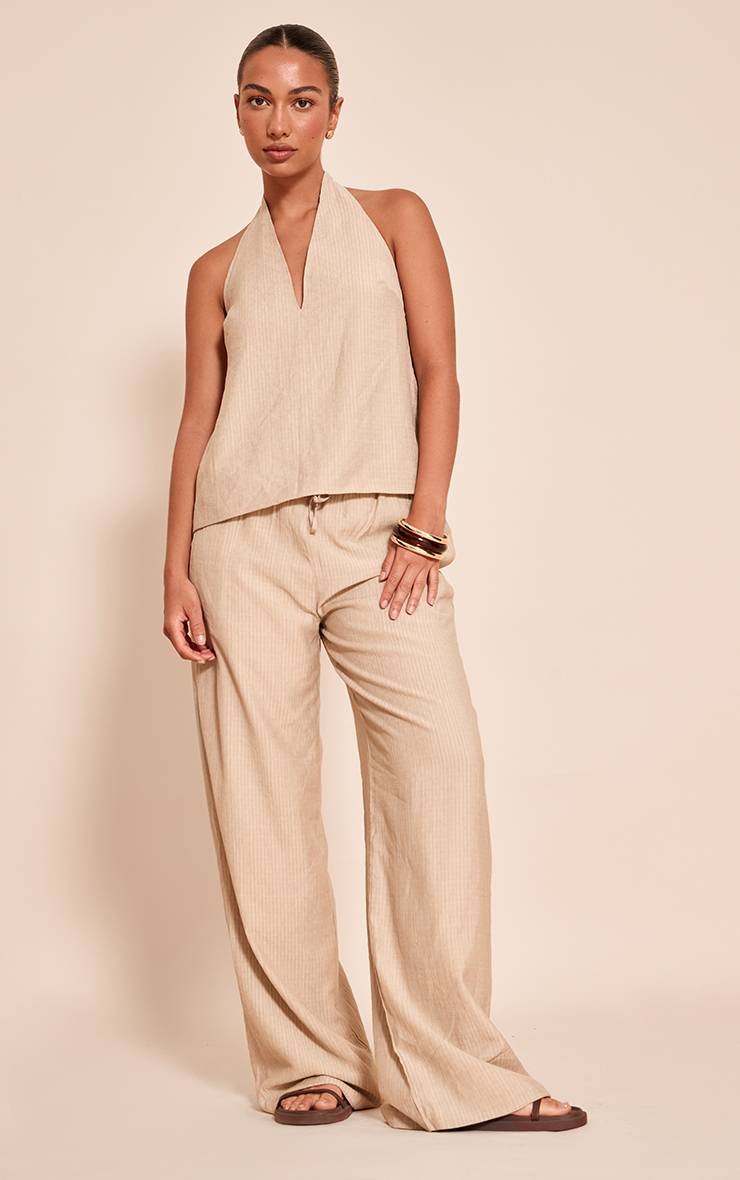 Gris Pierre Ensemble Coordonné Pantalon Large À Rayures Tissé Avec Cordon De Serrage
