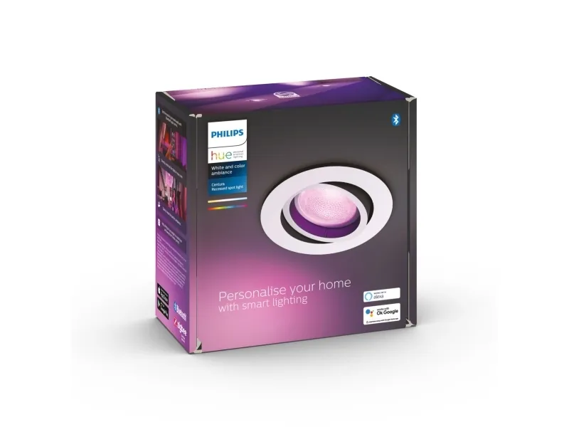 Philips Hue White and Color Ambiance Centura - Indlejret spotlys - LED-spot lyspære - GU10 - 5.7 W - klasse G - 16 millioner farver/varmt til køligt hvidt lys - hvid