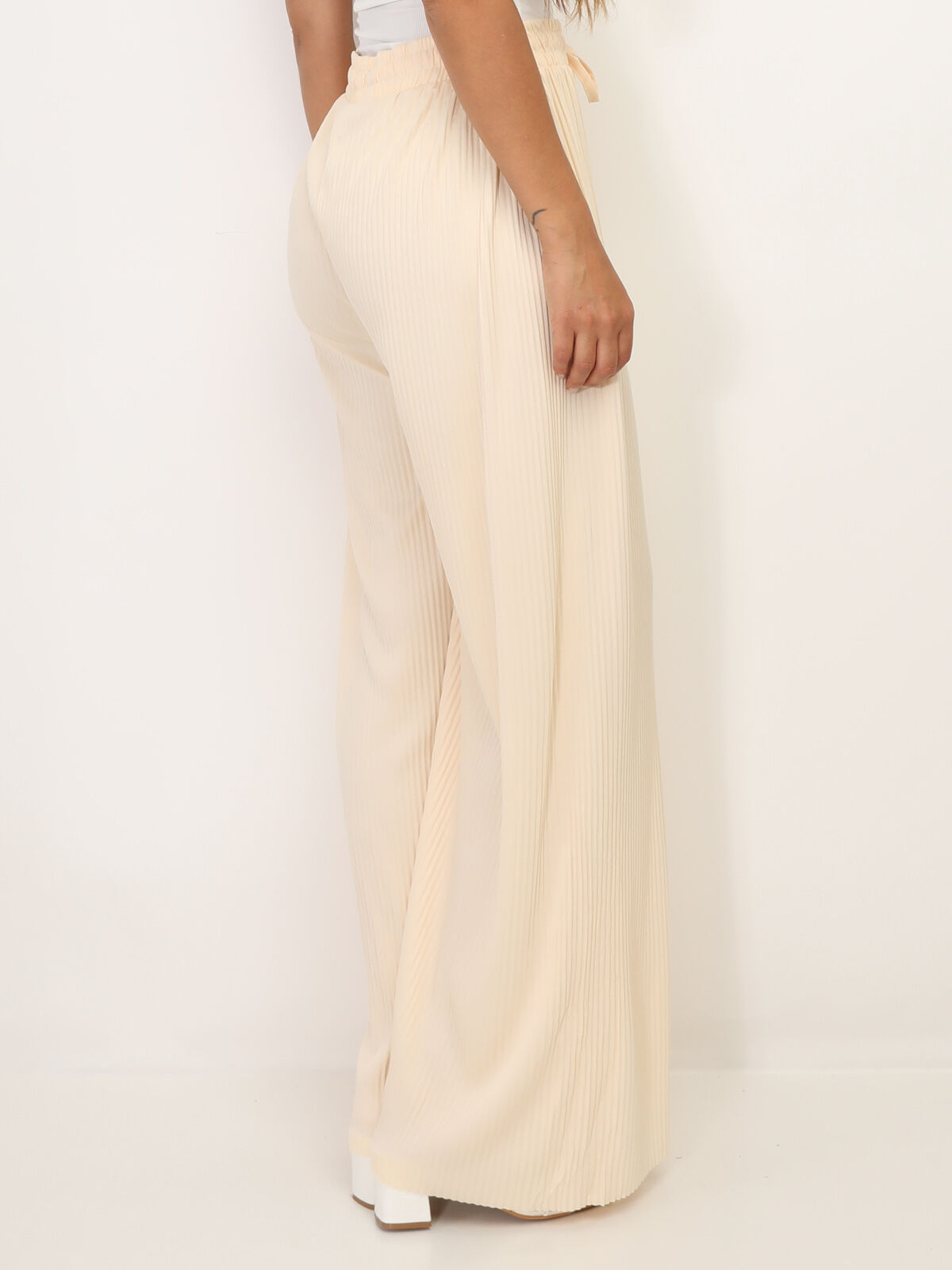 Pantalon large plissé- Beige