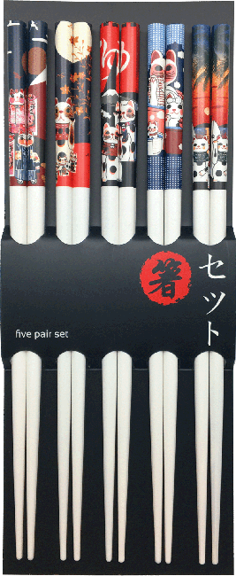 Emro Japanse Eetstokjes Wit Gelukskat (5 sets)