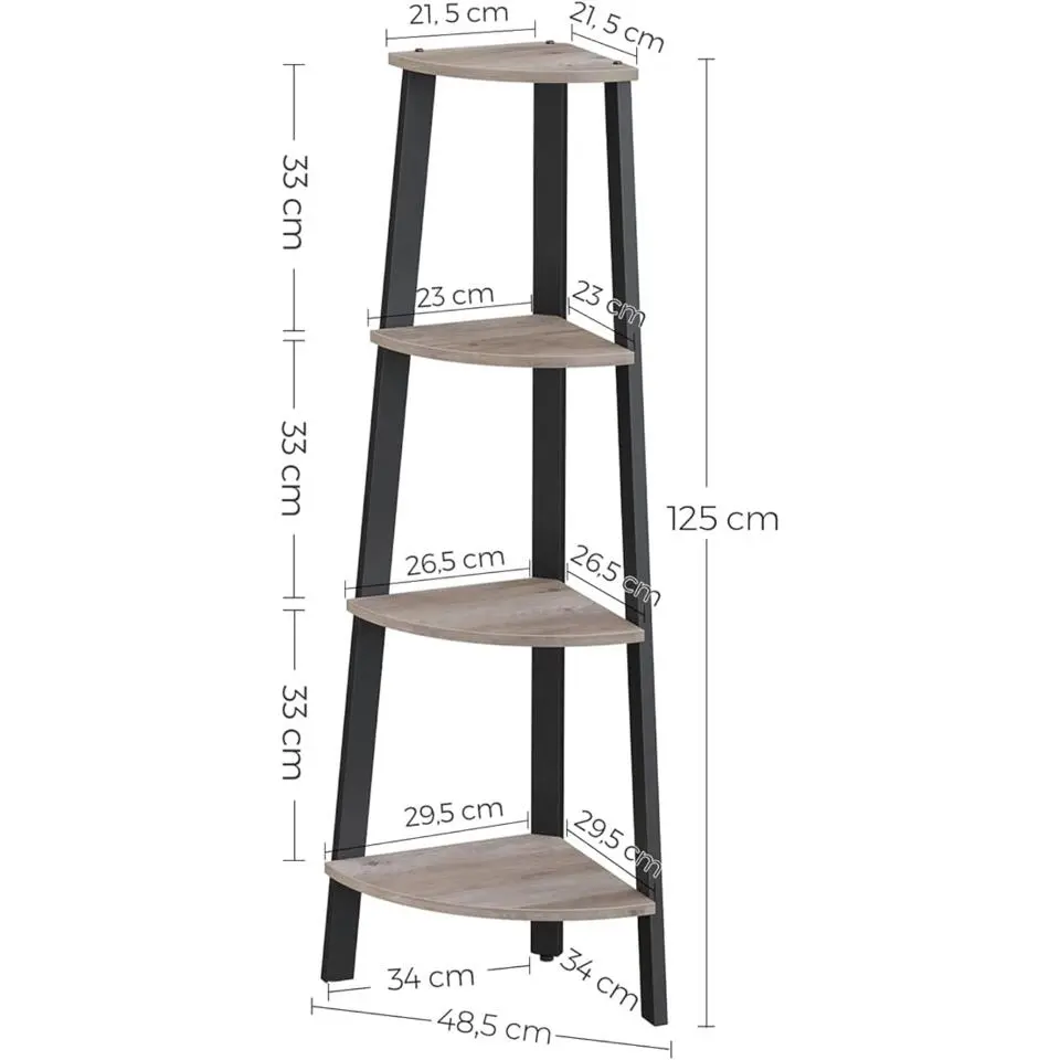 Parya Home hoekplank - 4 planken - industrieel - grijs-zwart
