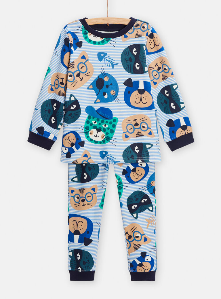 Pyjama rayé imprimé chien et chat pour garçon