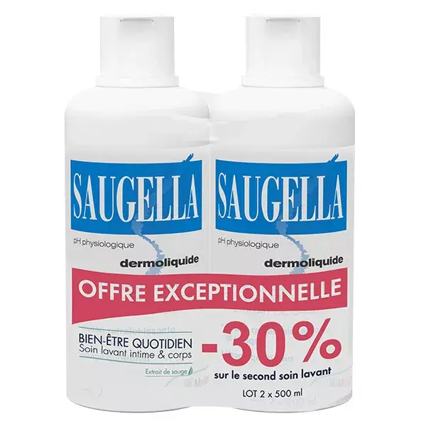 Sabonete Íntimo e Corporal Saugella Dermoliquide 2 x 500ml