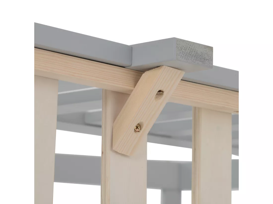 Lit cabane lit enfant 90x200cm en bois massif avec protection antichute et sommier à lattes - Gris