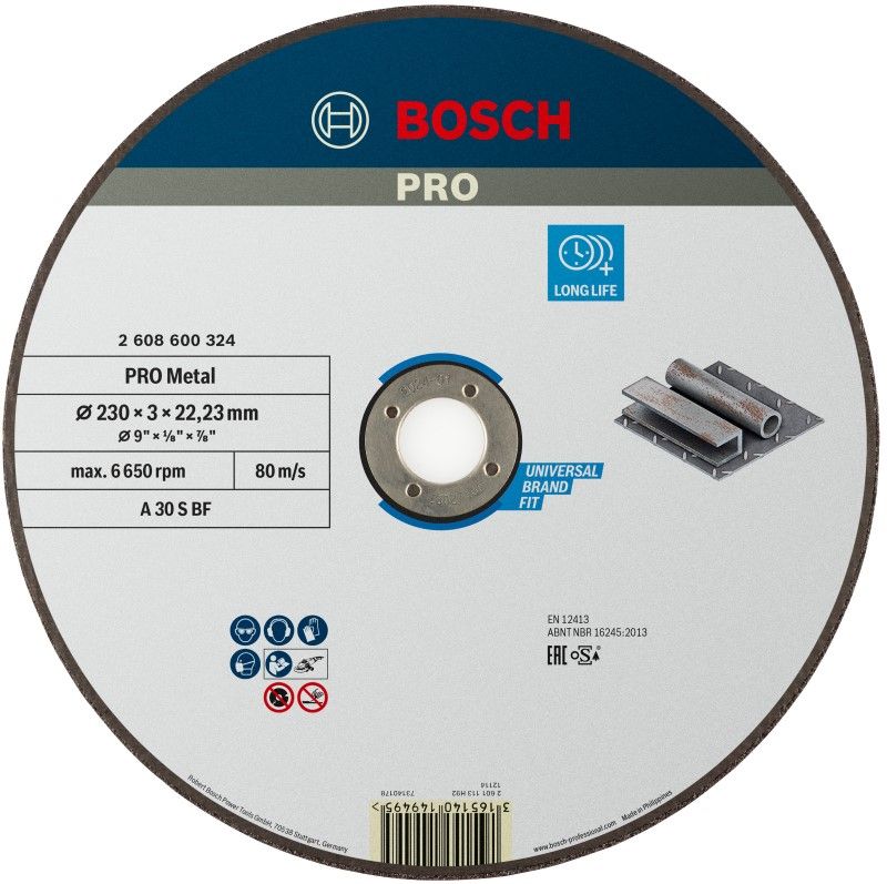 Bosch 2608600324 PRO Metal doorslijpschijf, 230 x 3 x 22,23 mm (1 stuks)