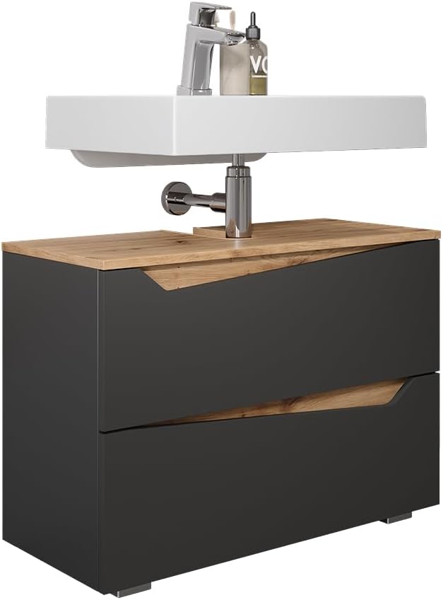 Vicco Waschbeckenunterschrank Marelle, Anthrazit/Artisan, 80 x 57.5 cm mit 2 Schubladen