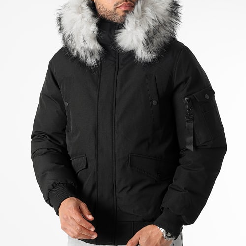 Parka Courte Platinium Avec Fourrure Grise 0041 Noir