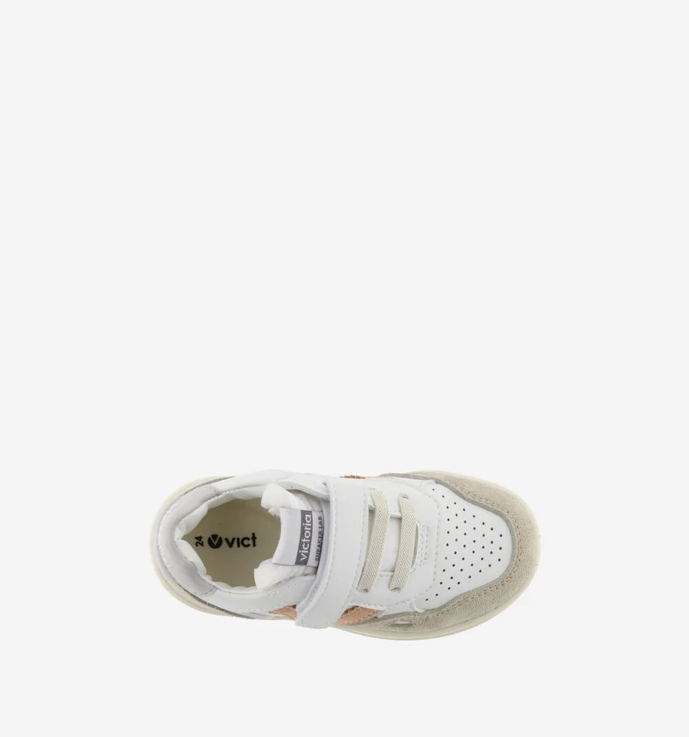 SEUL BRIDE EFFET CUIR & CUIR FENDU Baskets à semelles beiges pour enfant GRIS
