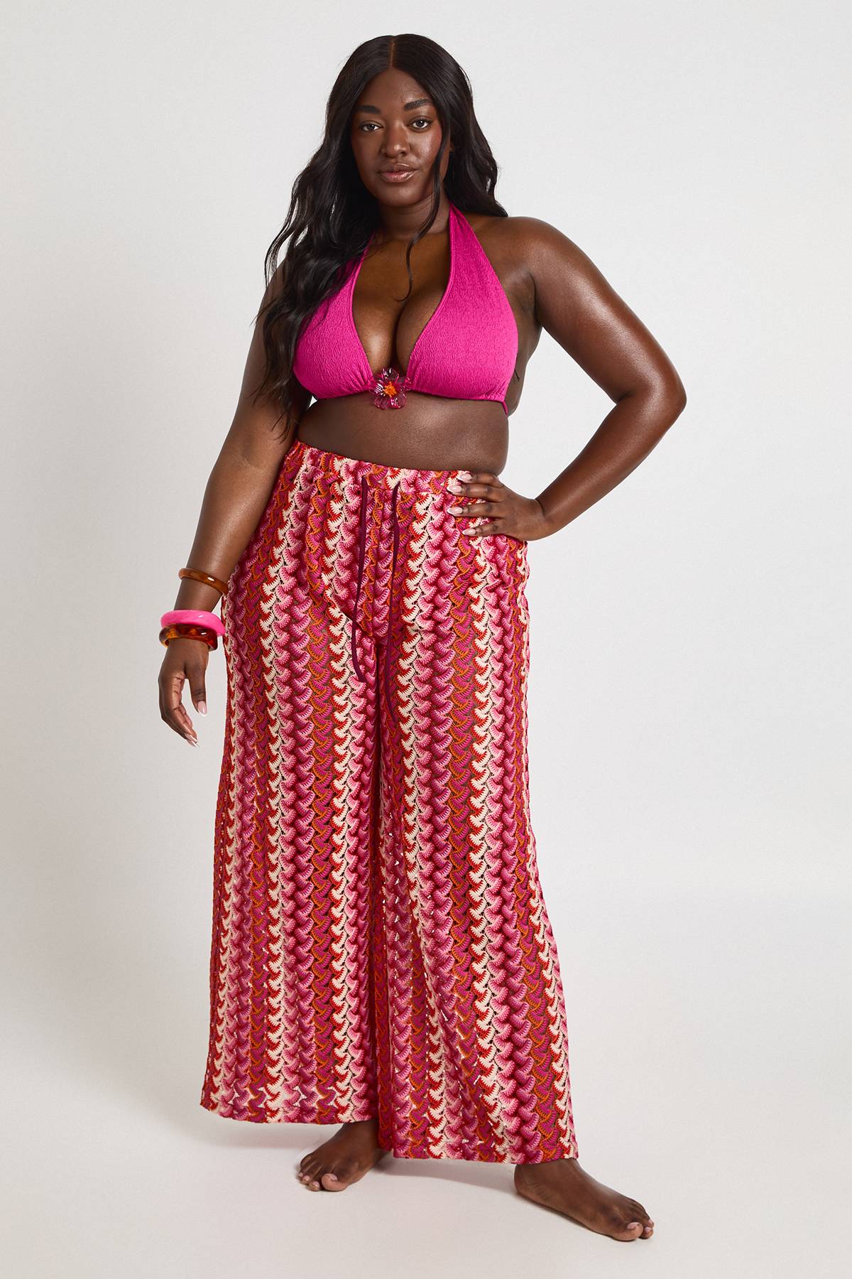 boohoo Pantalon De Plage Large En Maille Grande Taille