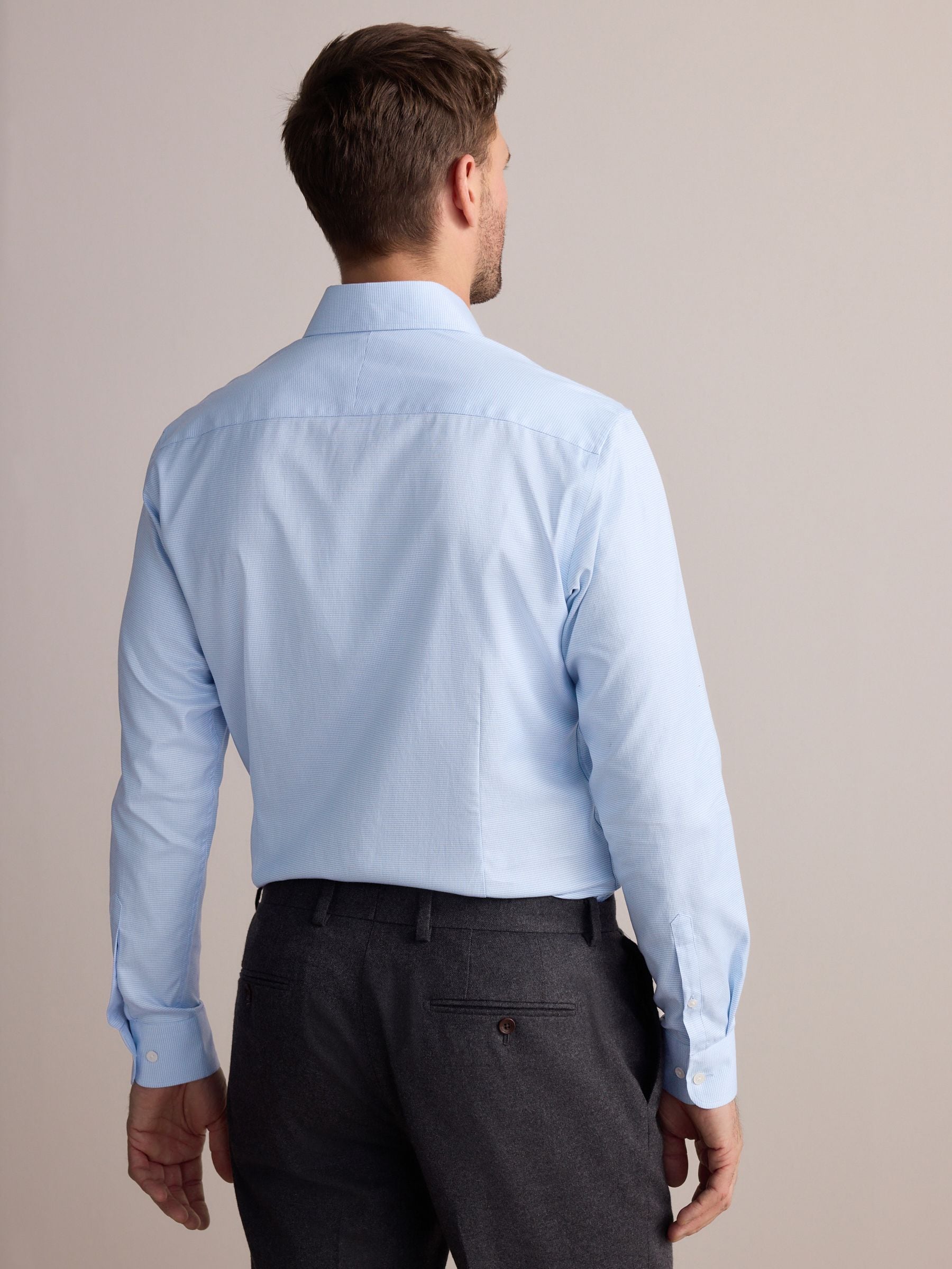 Blauw - Slim Fit - Signature 100% katoenen overhemd met textuur