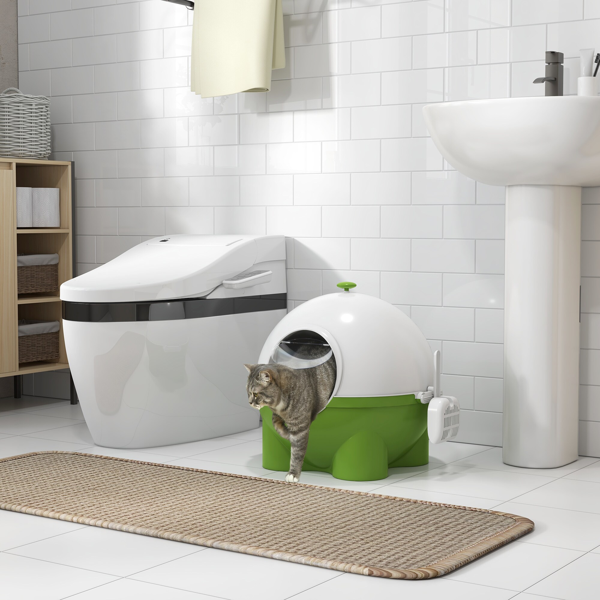 PawHut Katzentoilette mit Schaufel grün, weiß 53L x 51B x 48H cm