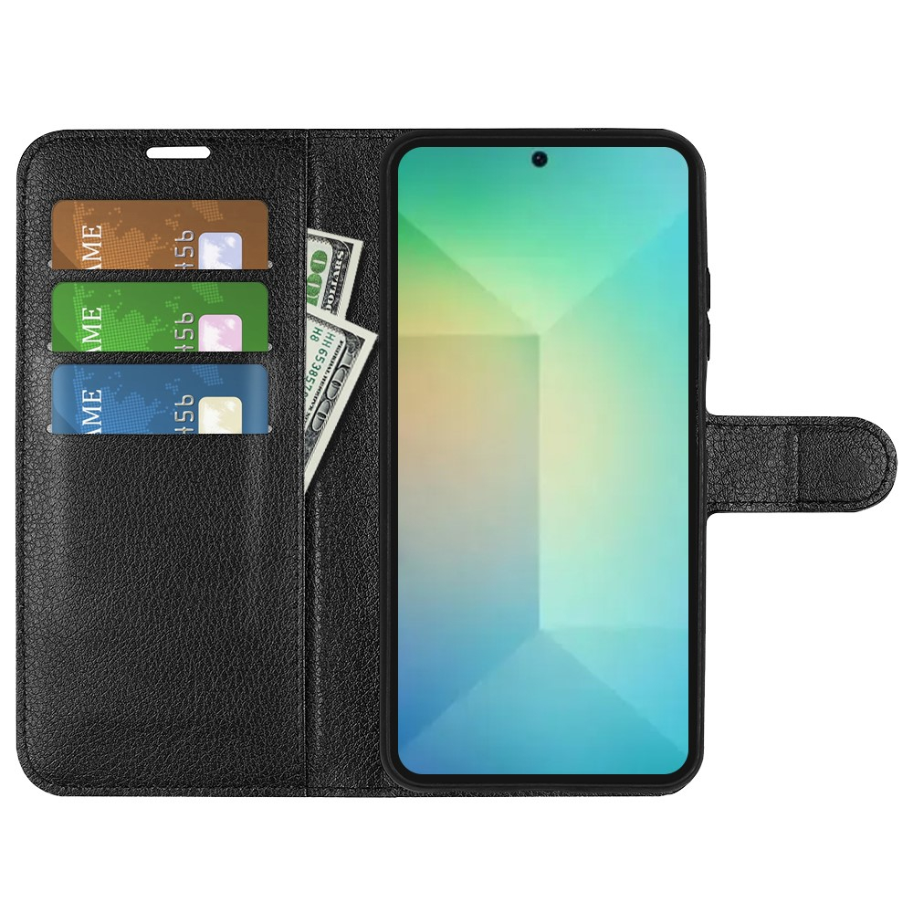 Samsung Galaxy S25 Leder Tasche Flip Cover Litchi Look - Schwarz