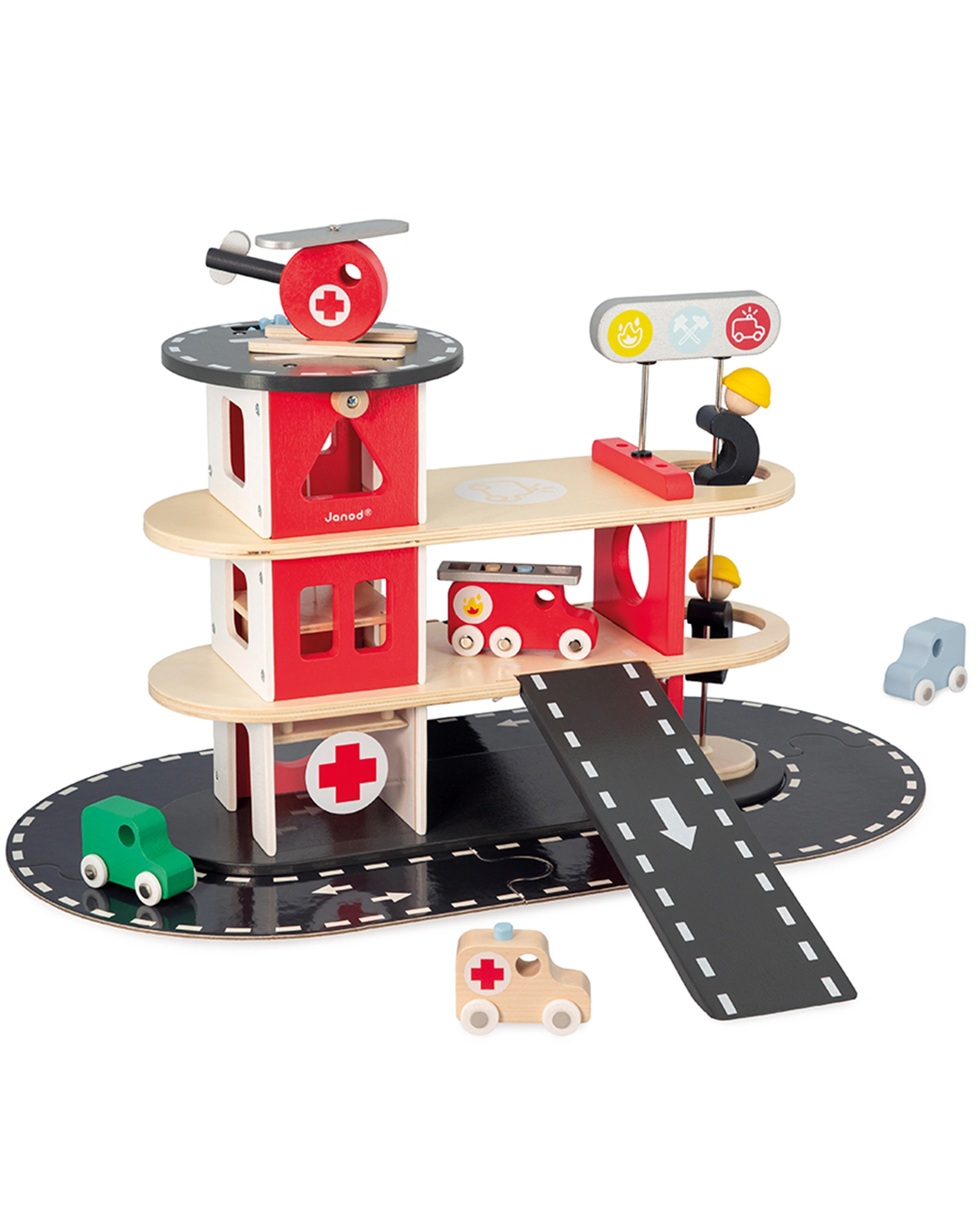 Holz-Spielset BOLID FEUERWEHRSTATION in rot